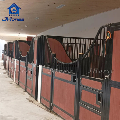 Bentuk Baja Bamboo Batang Baja Hitam Berlapis Bubuk Kuda Peralatan Depan Stabil Kuda Stall Panel Kotak Dengan Jendela